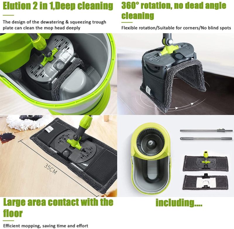 Cleaning Supplies |  Microfiber 360° Spin Flat Mop Bucket Adjustable Handle Floor Cleaning System With Press Cleaning And Spin-Dry Two Devices Cleaning Supplies Cleaning Supplies