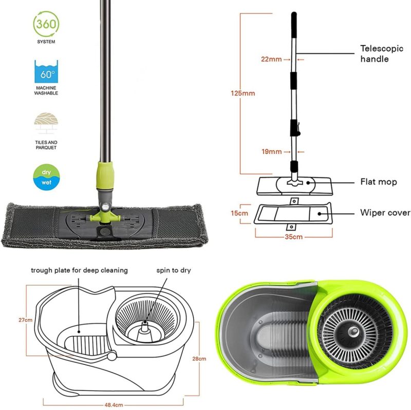 Cleaning Supplies |  Microfiber 360° Spin Flat Mop Bucket Adjustable Handle Floor Cleaning System With Press Cleaning And Spin-Dry Two Devices Cleaning Supplies Cleaning Supplies