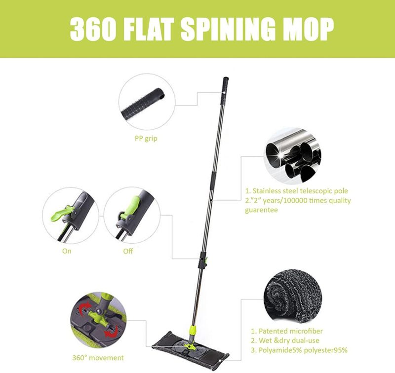 Cleaning Supplies |  Microfiber 360° Spin Flat Mop Bucket Adjustable Handle Floor Cleaning System With Press Cleaning And Spin-Dry Two Devices Cleaning Supplies Cleaning Supplies