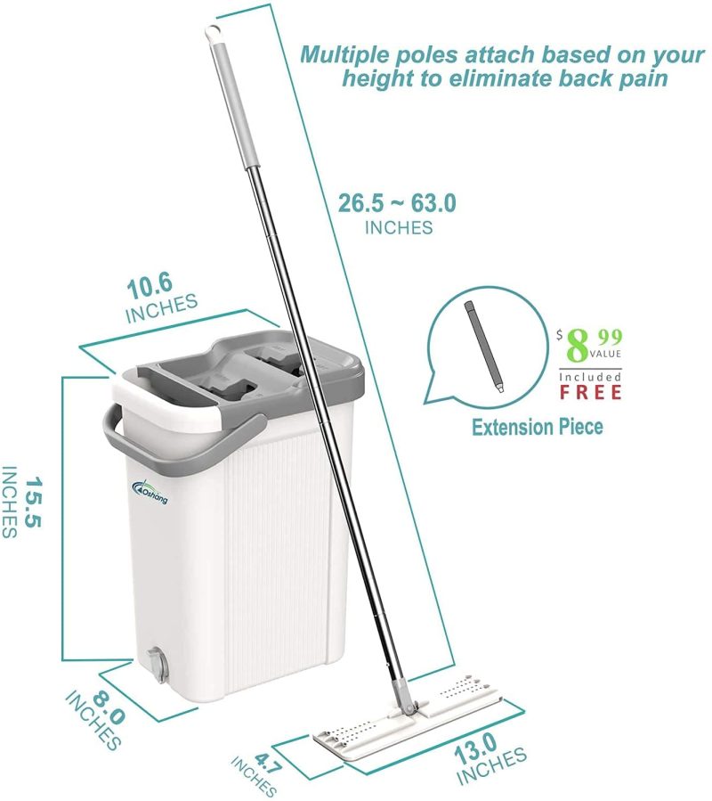 Cleaning Supplies |  Oshang Flat Floor Mop And Bucket Set For Home Floor Cleaning, Hands Free Floor Flat Mop, Stainless-Steel Handle, 2 Washable & Reusable Microfiber Pads Cleaning Supplies Cleaning Supplies