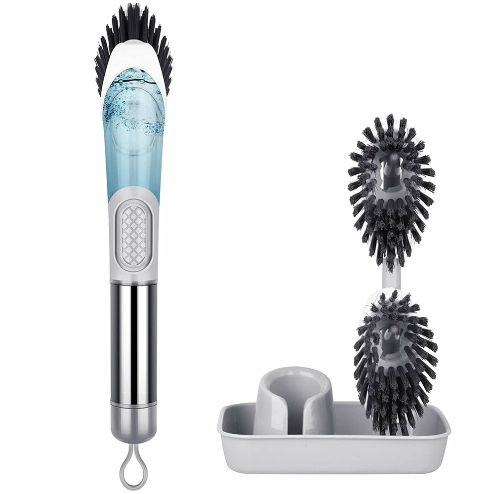 Cleaning Supplies |  Soap Dispensing Dish Brush Set Kitchen Scrub Brush With Stand 3 Brush Replacement Heads Cleaning Supplies Cleaning Supplies