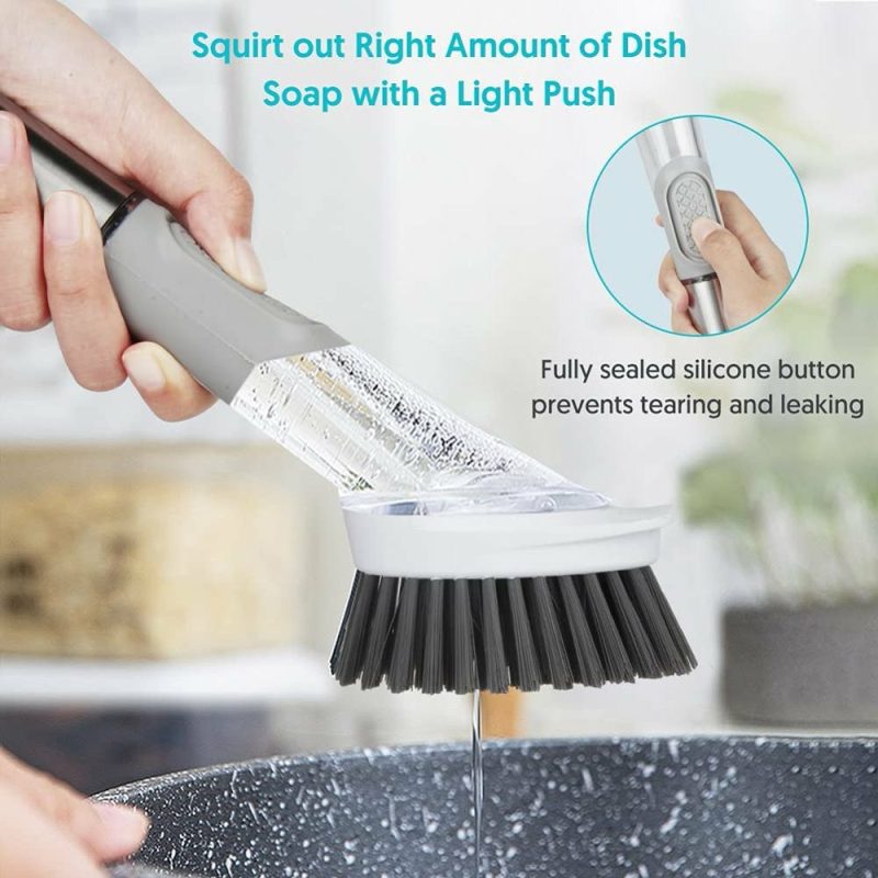 Cleaning Supplies |  Soap Dispensing Dish Brush Set Kitchen Scrub Brush With Stand 3 Brush Replacement Heads Cleaning Supplies Cleaning Supplies