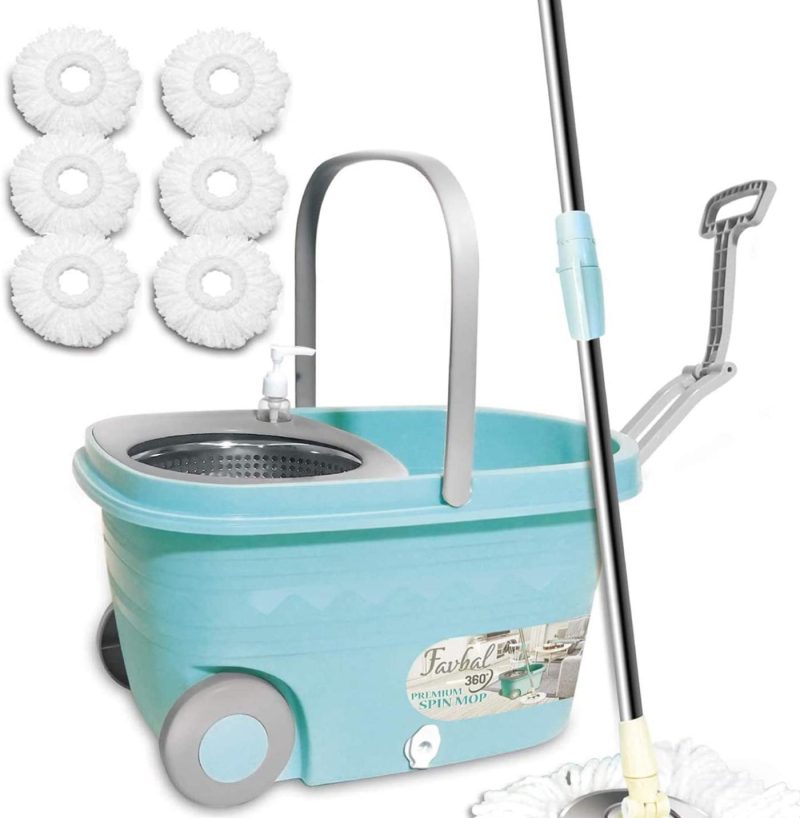 Cleaning Supplies |  Spin Mop Bucket Floor Cleaning – Favbal Mop And Bucket With Wringer Set Spinning Mopping Buckets Cleaning Supplies With 6 Replacement Refills,61" Extended Handle For Home Hardwood Floors Tiles Cleaning Supplies Cleaning Supplies