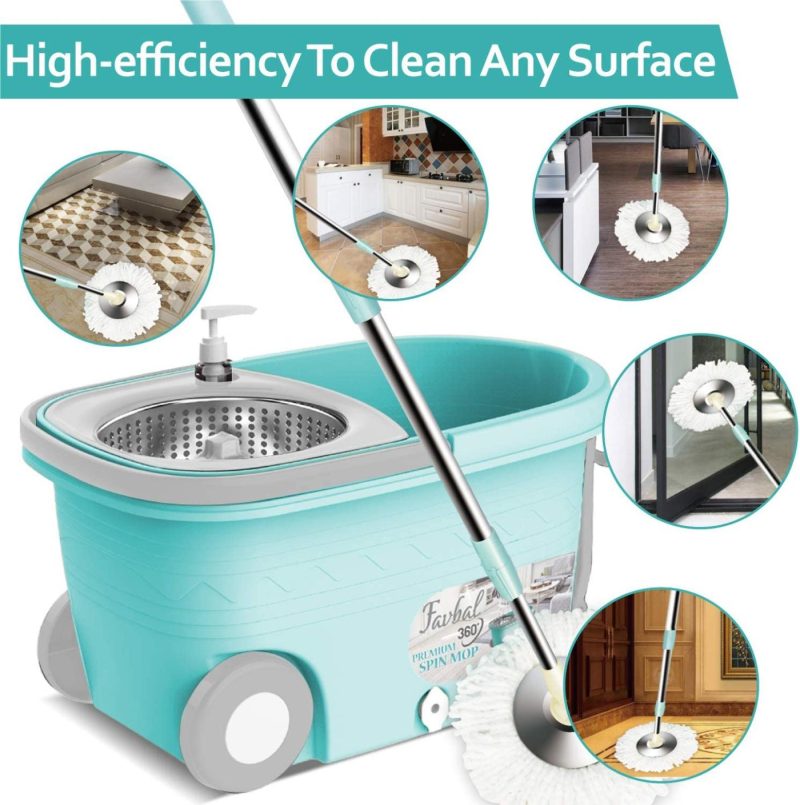 Cleaning Supplies |  Spin Mop Bucket Floor Cleaning – Favbal Mop And Bucket With Wringer Set Spinning Mopping Buckets Cleaning Supplies With 6 Replacement Refills,61" Extended Handle For Home Hardwood Floors Tiles Cleaning Supplies Cleaning Supplies