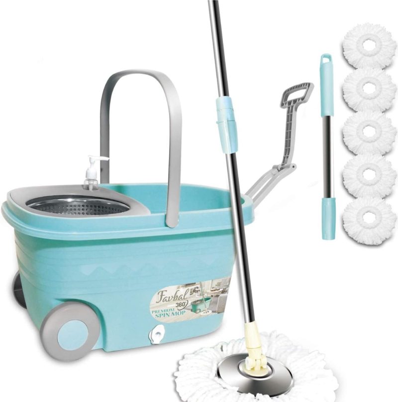 Cleaning Supplies |  Spin Mop Bucket Floor Cleaning – Favbal Mop And Bucket With Wringer Set Spinning Mopping Buckets Cleaning Supplies With 6 Replacement Refills,61" Extended Handle For Home Hardwood Floors Tiles Cleaning Supplies Cleaning Supplies