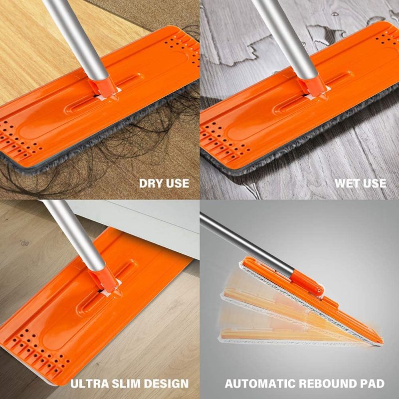 Cleaning Supplies |  Worthland Flat Floor Mop And Bucket Set With Hands Free Squeeze Mop For Home Floor Cleaning, Telescopic Stainless Steel Handle With 4 Washable And Reusable Microfiber Pads Cleaning Supplies Cleaning Supplies