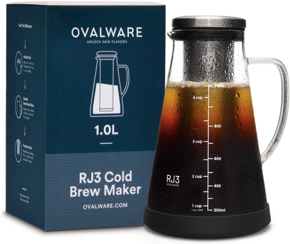 Coffee, Tea & Espresso Appliances |  Airtight Cold Brew Iced Coffee Maker And Tea Infuser With Spout – 1.0L / 34Oz Ovalware Rj3 Brewing Glass Carafe With Removable Stainless Steel Filter Coffee, Tea & Espresso Appliances Coffee, Tea & Espresso Appliances