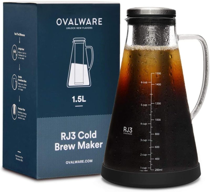 Coffee, Tea & Espresso Appliances |  Airtight Cold Brew Iced Coffee Maker (& Iced Tea Maker) With Spout – 1.5L/ 51Oz Ovalware Rj3 Brewing Glass Carafe With Removable Stainless Steel Filter Coffee, Tea & Espresso Appliances Coffee, Tea & Espresso Appliances