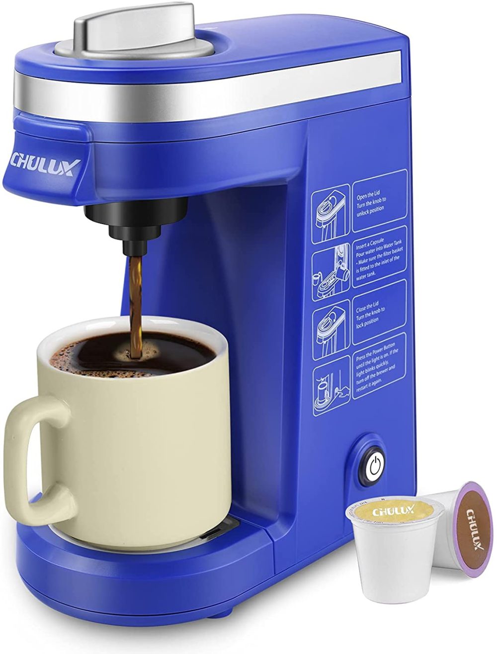 Coffee, Tea & Espresso Appliances |  Chulux Coffee Maker Machine,Single Cup Pod Coffee Brewer With Quick Brew Technology,Blue Coffee, Tea & Espresso Appliances Blue