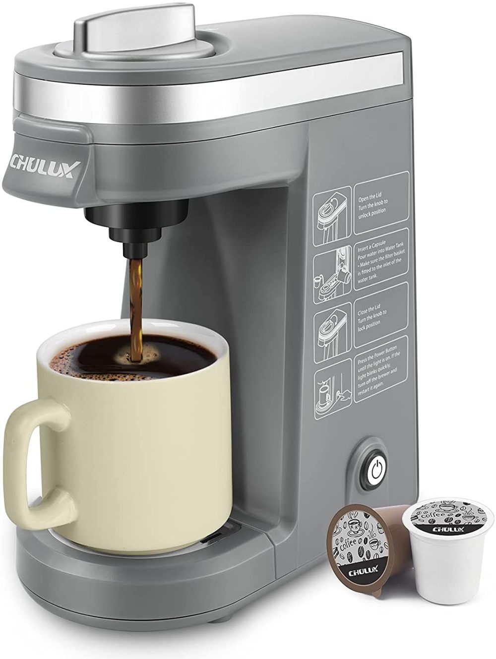 Coffee, Tea & Espresso Appliances |  Chulux Single Serve Coffee Brewer For Pod Capsule With 12 Ounce Built-In Water Tank,800 Watts,Gray Coffee, Tea & Espresso Appliances CHULUX