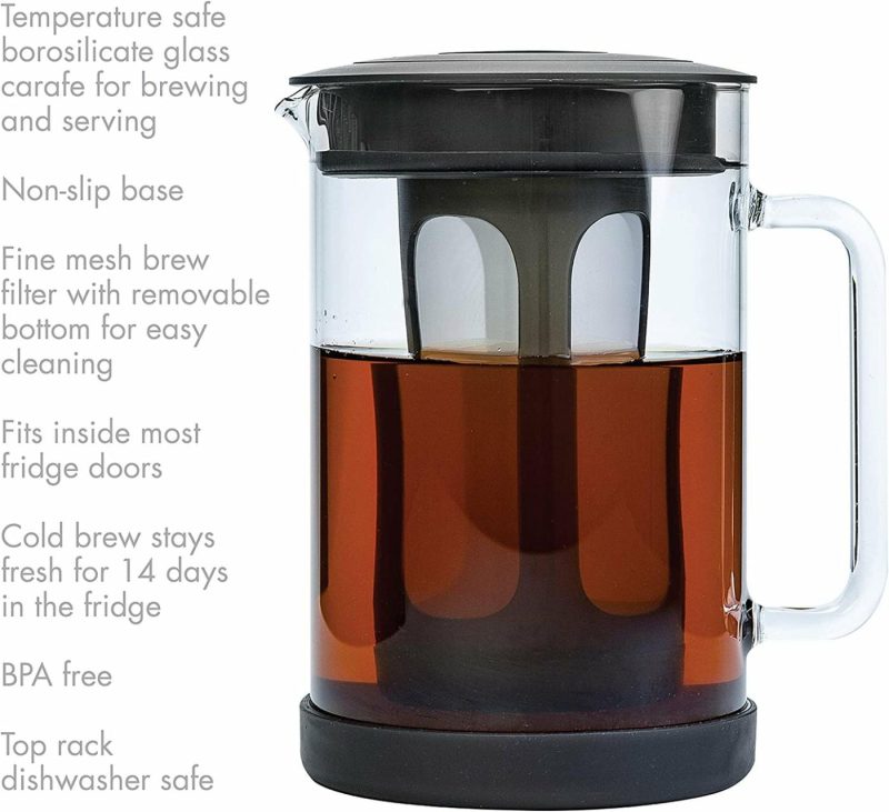 Coffee, Tea & Espresso Appliances |  Cold Brew Iced Coffee Maker With Durable Glass Pitcher And Airtight Lid, Dishwasher Safe, Perfect 6 Cup Size, 1.6 Qt Coffee, Tea & Espresso Appliances black