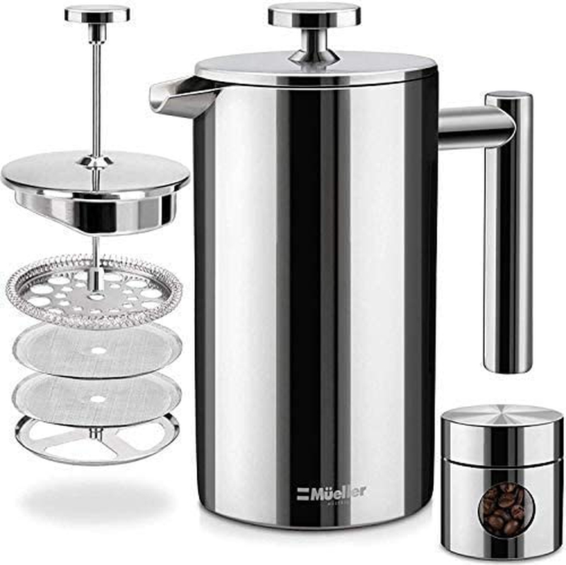 Coffee, Tea & Espresso Appliances |  Mueller French Press Double Insulated 304 Stainless Steel Coffee Maker 4 Level Filtration System, No Coffee Grounds, Rust-Free, Dishwasher Safe Coffee, Tea & Espresso Appliances Coffee, Tea & Espresso Appliances