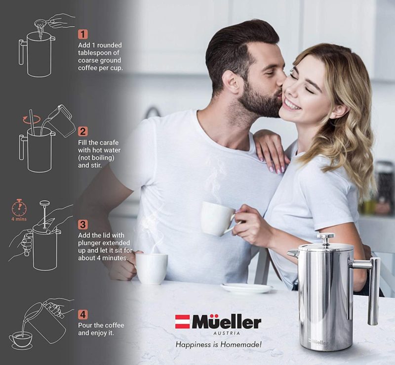 Coffee, Tea & Espresso Appliances |  Mueller French Press Double Insulated 304 Stainless Steel Coffee Maker 4 Level Filtration System, No Coffee Grounds, Rust-Free, Dishwasher Safe Coffee, Tea & Espresso Appliances Coffee, Tea & Espresso Appliances