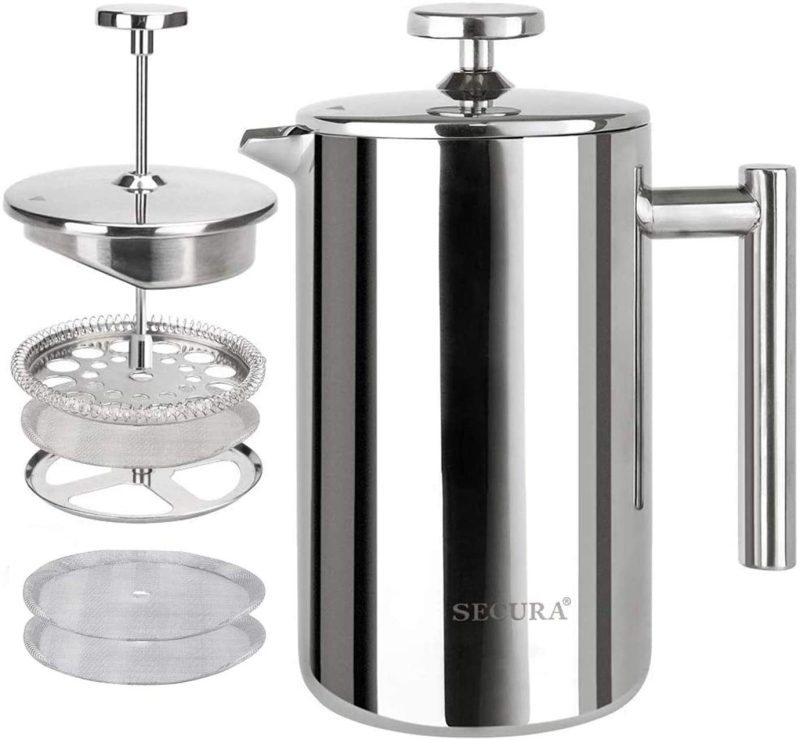 Coffee, Tea & Espresso Appliances |  Secura French Press Coffee Maker, 304 Grade Stainless Steel Insulated Coffee Press With 2 Extra Screens, 12Oz (0.35 Litre), Silver (Sfp-12Ds) Coffee, Tea & Espresso Appliances Coffee, Tea & Espresso Appliances