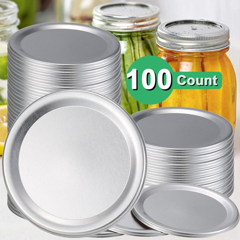 Cookware |  100-Count Canning Lids Regular Mouth Canning Jar Flats For Ball, Kerr Jars Ewadoo Split-Type Metal Mason Jar Lid For Canning-Food-Grade Material-100% Fit & Airtight For Small Mouth Jars Cookware Cookware