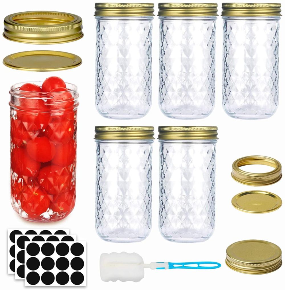 Cookware |  12 Oz Mason Jars Glass Regular Mouth Canning Jars With Airtight Lids & Regular Lids,Glass Canning Jars Ideal For Jellies,Yogurt, Drinking, Jam, Salad,Jam,Shower Favors 6Pcs Cookware 6