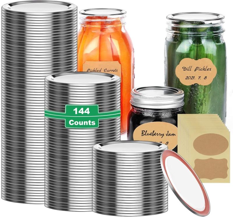 Cookware |  144-Count, Regular Mouth Mason Jar Lids, Canning Lids, For Ball And Kerr Jars, Split-Type Airtight Leakproof Thickened Food Grade Tinplate Material, With 24 Labels, Without Bands Cookware Cookware