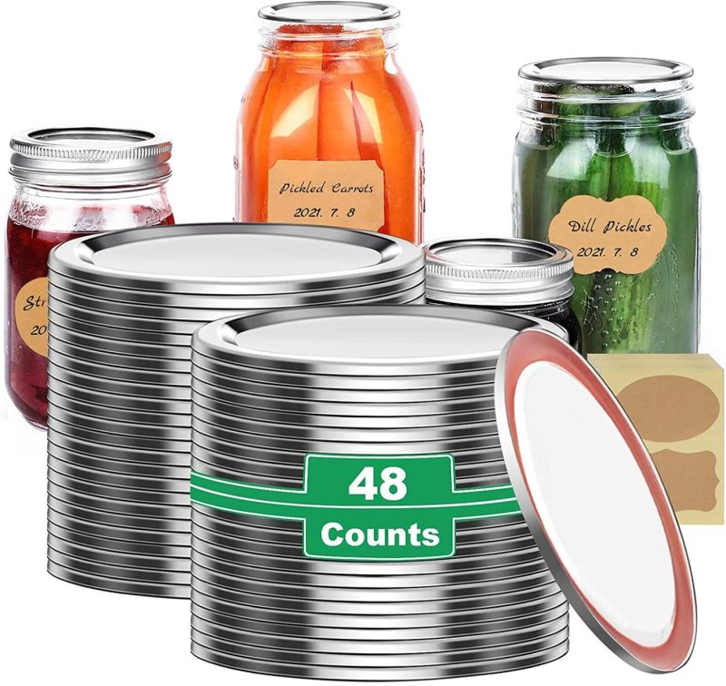 Cookware |  144-Count, Regular Mouth Mason Jar Lids, Canning Lids, For Ball And Kerr Jars, Split-Type Airtight Leakproof Thickened Food Grade Tinplate Material, With 24 Labels, Without Bands Cookware Cookware