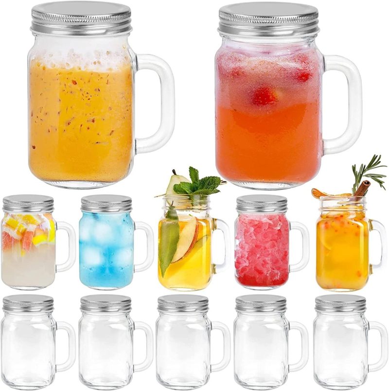 Cookware |  16 Oz Glass Mason Jars With Handle, 500 Ml Drinking Mugs With Regular Mouth Lids,Set Of 9, Perfect Drinking Jars For Jam, Honey, Tea, Juice, Milk. Included 1 Pens And 20 Labels. Cookware Cookware