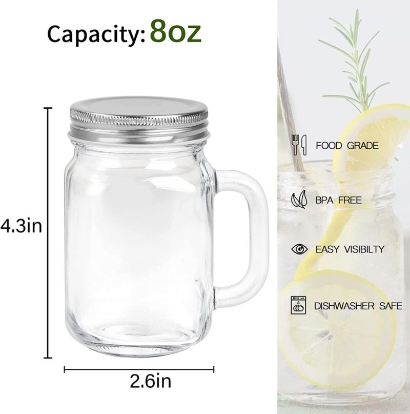 Cookware |  16 Oz Glass Mason Jars With Handle, 500 Ml Drinking Mugs With Regular Mouth Lids,Set Of 9, Perfect Drinking Jars For Jam, Honey, Tea, Juice, Milk. Included 1 Pens And 20 Labels. Cookware Cookware