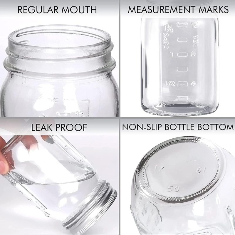 Cookware |  16 Oz Mason Jars, Budiwati 12 Packs Regular Mouth Glass Mason Jars With Airtight&Straw Lids Clear Canning Jar With Measurement Marks For Storing, Canning, Organizing -12 Pcs Labels And Hemp Rope Cookware Budiwati