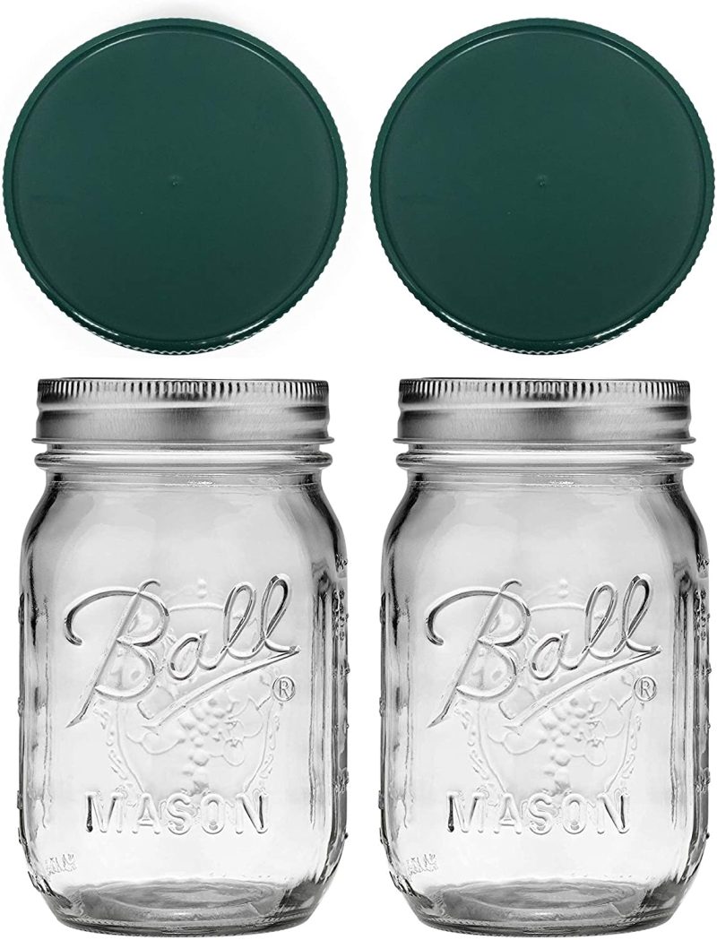 Cookware |  2 Ball Mason Jars – Regular Mouth With 2 Plastic (Bpa Free) Storage Lids- Made In The Usa (16Oz Reg Mouth 2 Pack Green Cookware Cookware