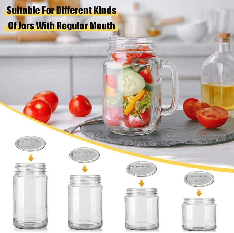 Cookware |  70 Mm Canning Lids Mason Can Jar Lids Split-Type Regular Mouth Lids With Silicone Seals Rings Reusable Leakproof Lids Storage Solid Caps Flat Sealing (100 Pieces) Cookware 100