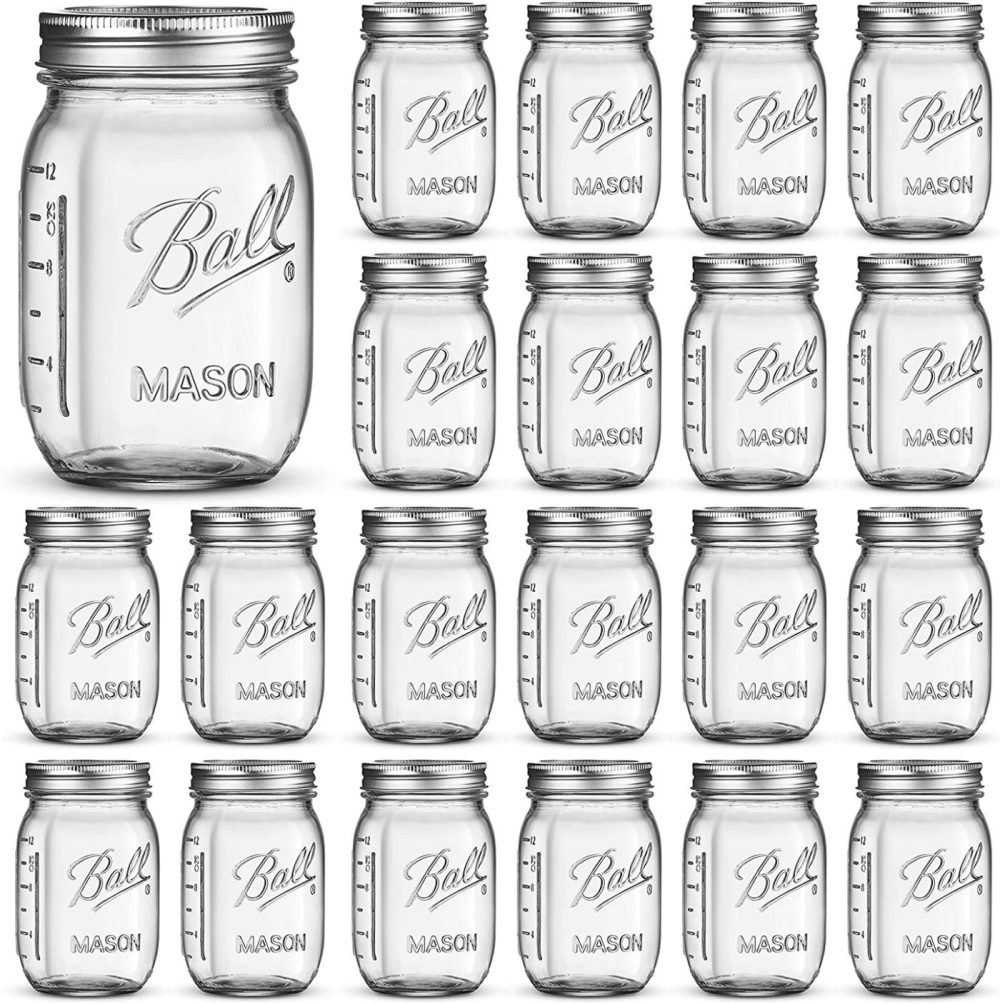 Cookware |  Ball Regular Mouth Mason Jars 16 Oz [20 Pack] With Mason Jar Lids And Bands, Ball Mason Jars 16 Oz – For Canning, Fermenting, Pickling, Jar Decor. Microwave/Freeze/Dishwasher Safe + Sewanta Jar Opener Cookware 20