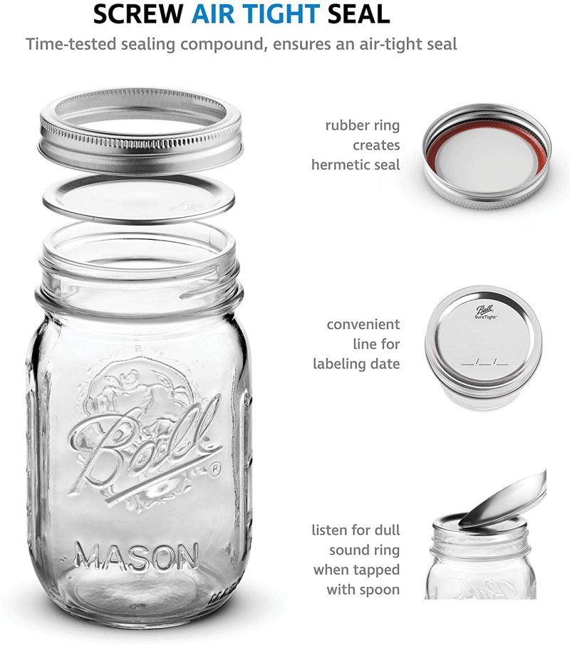 Cookware |  Ball Regular Mouth Mason Jars 16 Oz [20 Pack] With Mason Jar Lids And Bands, Ball Mason Jars 16 Oz – For Canning, Fermenting, Pickling, Jar Decor. Microwave/Freeze/Dishwasher Safe + Sewanta Jar Opener Cookware 20