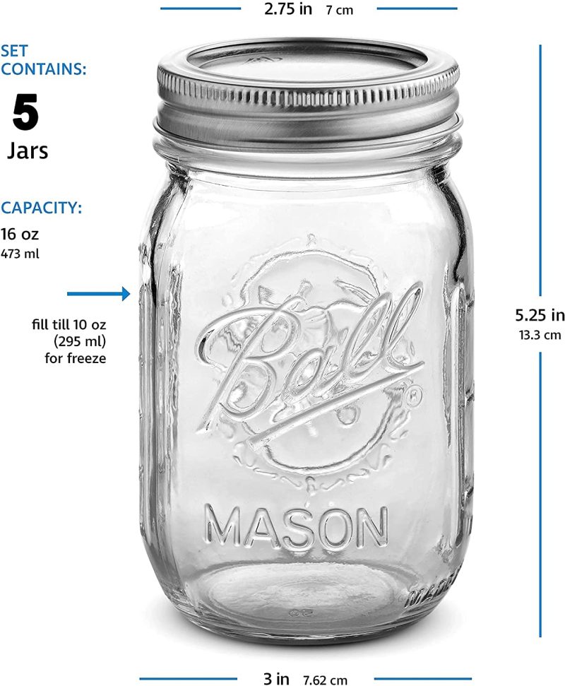 Cookware |  Ball Regular Mouth Mason Jars 16 Oz [20 Pack] With Mason Jar Lids And Bands, Ball Mason Jars 16 Oz – For Canning, Fermenting, Pickling, Jar Decor. Microwave/Freeze/Dishwasher Safe + Sewanta Jar Opener Cookware 20