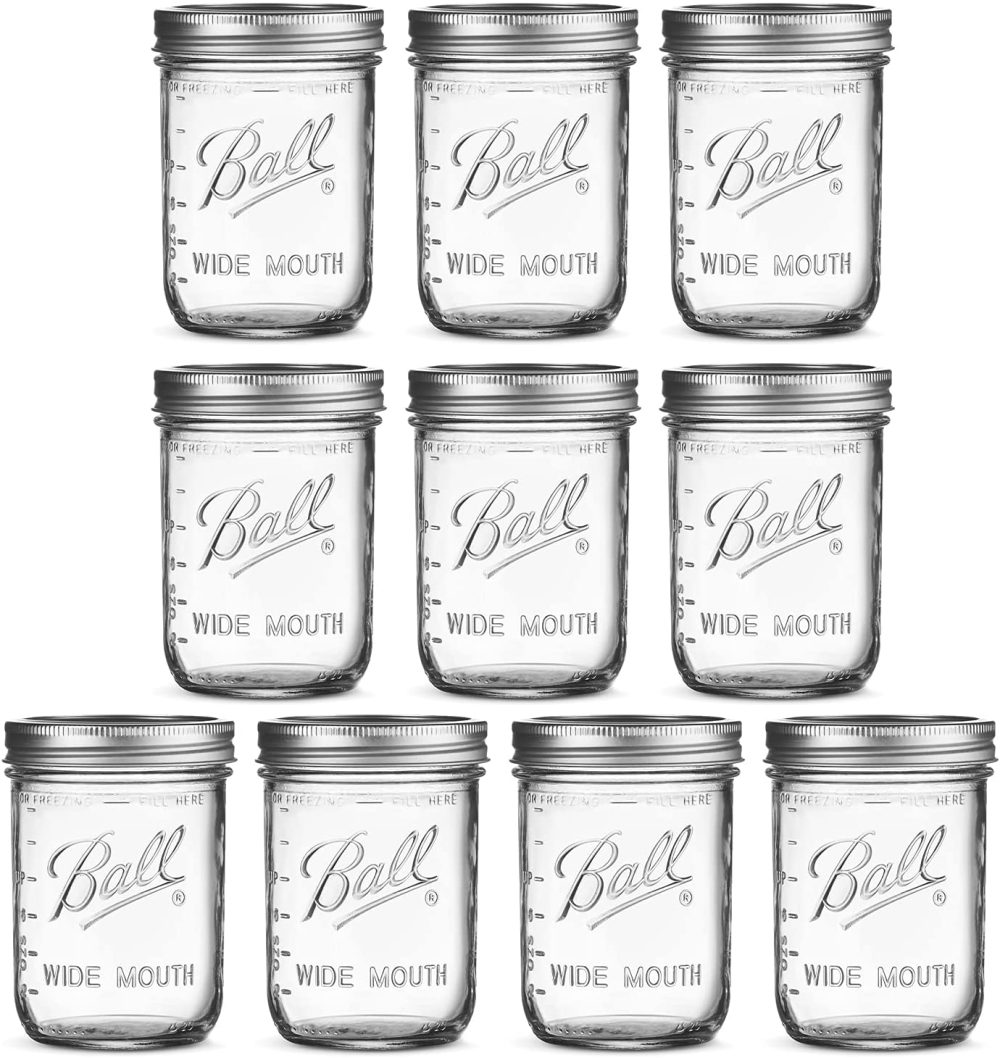 Cookware |  Ball Wide Mouth Mason Jars 16 Oz [10 Pack] With Mason Jar Lids And Bands, Ball Mason Jars 16 Oz – For Canning, Fermenting, Pickling – Jar Decor – Microwave/Freeze/Dishwasher Safe + Sewanta Jar Opener Cookware 10