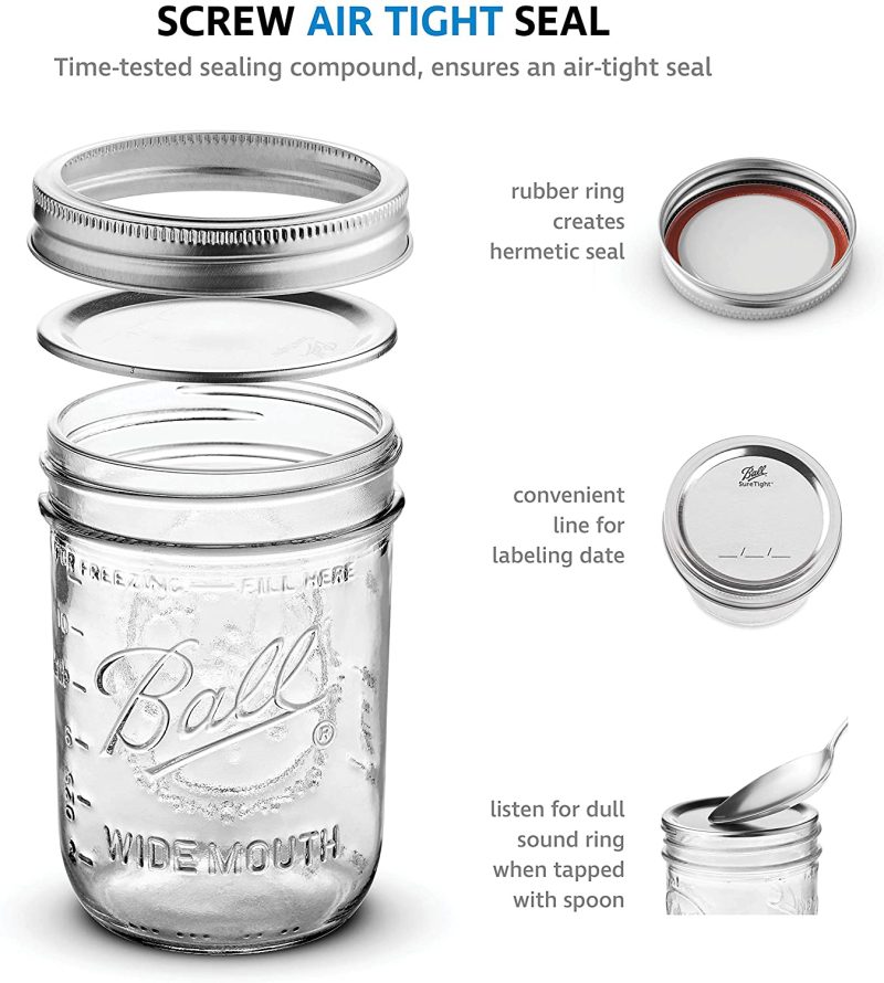 Cookware |  Ball Wide Mouth Mason Jars 16 Oz [10 Pack] With Mason Jar Lids And Bands, Ball Mason Jars 16 Oz – For Canning, Fermenting, Pickling – Jar Decor – Microwave/Freeze/Dishwasher Safe + Sewanta Jar Opener Cookware 10