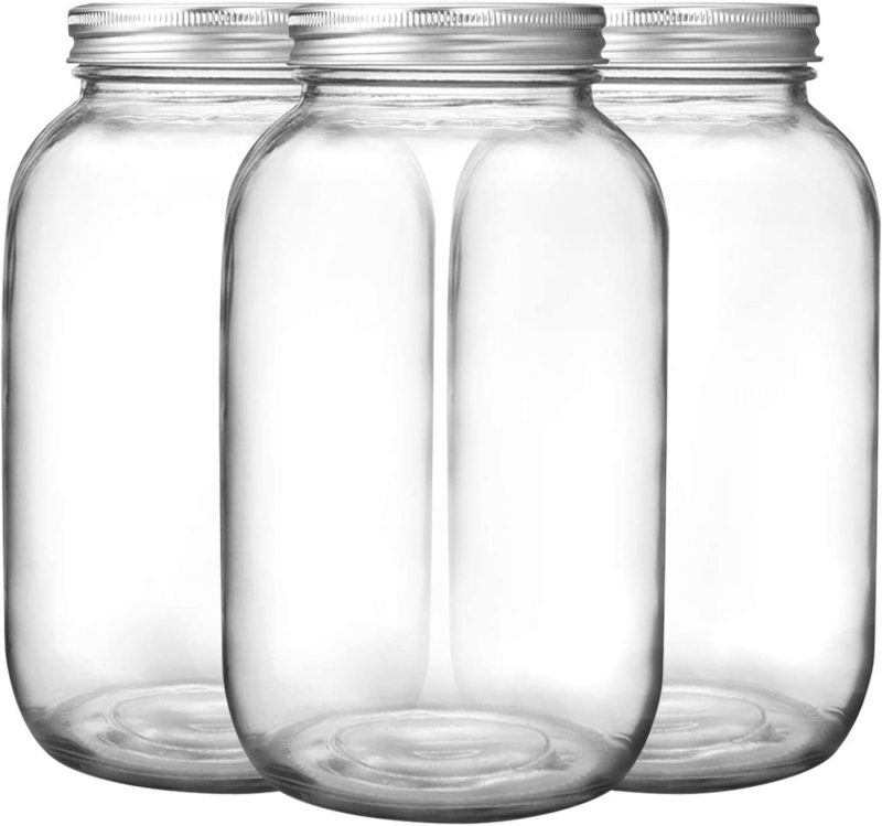 Cookware |  Bedoo 3 Pack Mason Jars 64 Oz Wide Mouth With Lid And Band, Half Gallon Mason Jars With Airtight Lids , Clear Glass Mason Jars (Set Of 3) (Wide Mouth) Cookware Cookware