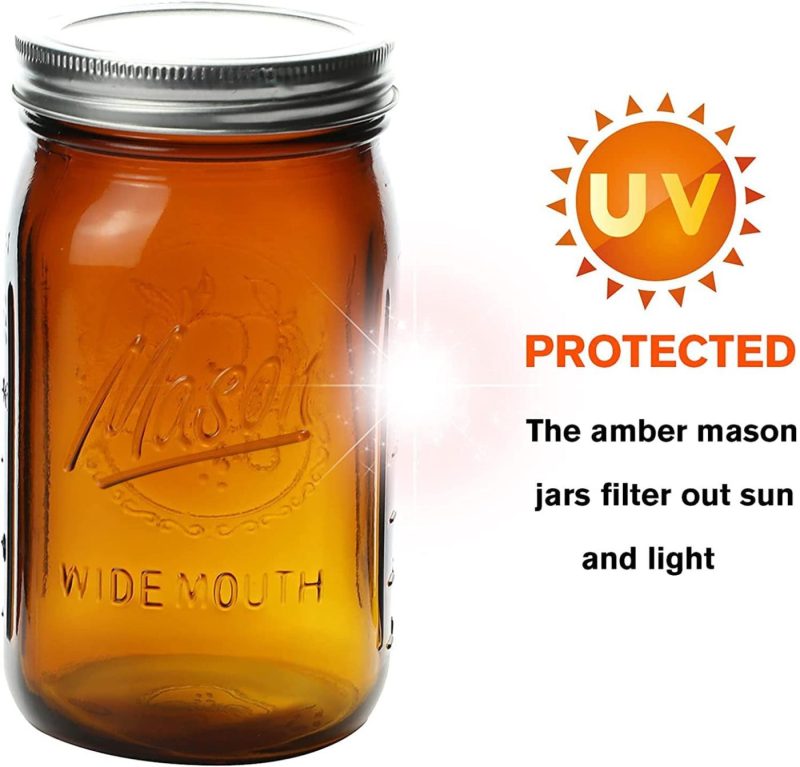 Cookware |  Bedoo Amber Glass Mason Jars 32 Oz Wide Mouth With Airtight Lids And Bands 6 Pack, Amber Clear Glass Canning Mason Jars, Quart Mason Jars (Set Of 6) (Wide Mouth) Cookware Bedoo