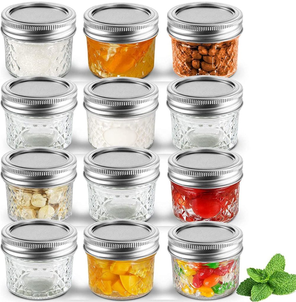 Cookware |  Cazluz Small Mason Jars Set 4 Oz [12 Pack] With Lids And Bands, Mini Canning Jars With Crystal Glass For Food Storage Like Jelly, Spice, Yogurt, Jam, Body Butters, Wedding Favors (12, 4 Oz) Cookware 12