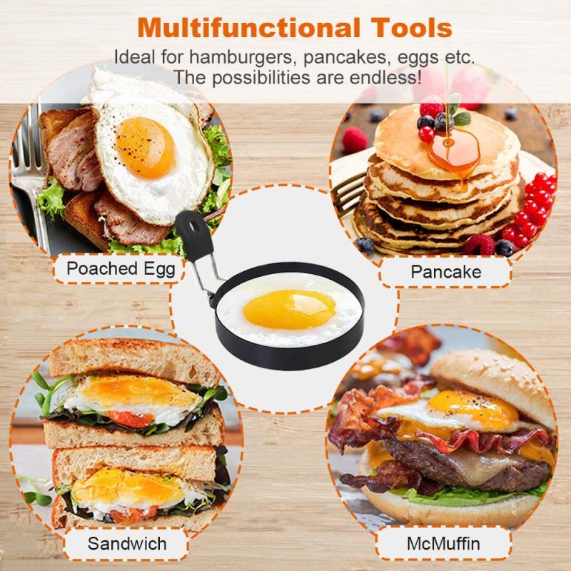 Cookware |  Cotey Large 3.5" Nonstick Egg Rings Set Of 2, Round Crumpet Ring Mold Shaper For English Muffins Pancake Cooking Griddle – Portable Grill Accessories For Camping Indoor Breakfast Sandwich Burger Cookware black