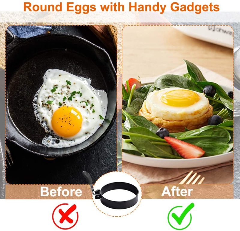 Cookware |  Cotey Large 3.5" Nonstick Egg Rings Set Of 2, Round Crumpet Ring Mold Shaper For English Muffins Pancake Cooking Griddle – Portable Grill Accessories For Camping Indoor Breakfast Sandwich Burger Cookware black