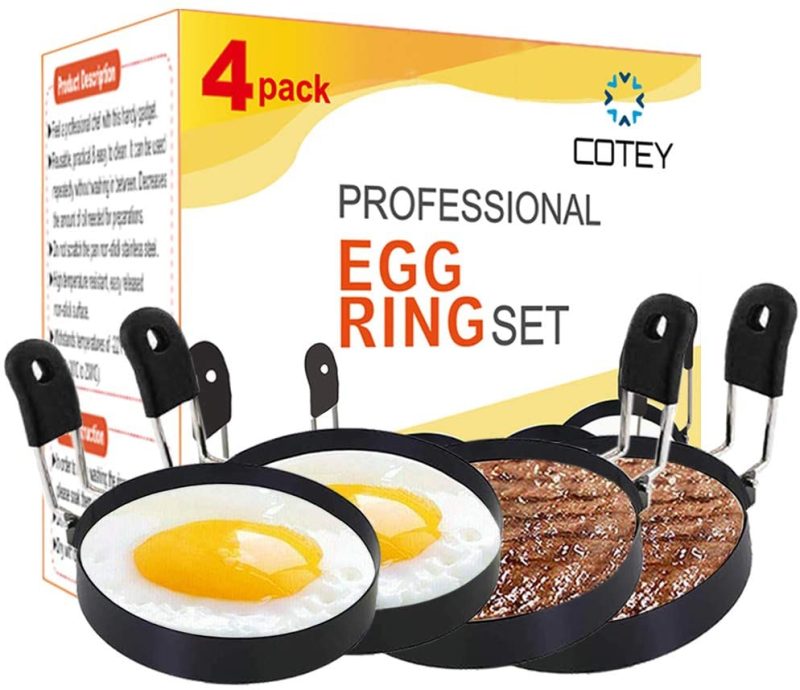 Cookware |  Cotey Large 3.5" Nonstick Egg Rings Set Of 2, Round Crumpet Ring Mold Shaper For English Muffins Pancake Cooking Griddle – Portable Grill Accessories For Camping Indoor Breakfast Sandwich Burger Cookware black