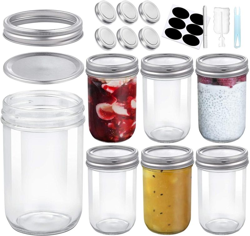 Cookware |  Foruisin 20 Oz (8-Set) Wide Mouth Large Mason Jars With Lids And Bands, Quilted Crystal Style Glass Canning Jars, Ideal Fruit & Vegetable Slices, Pickles, Tomato Based Juices & Sauces Cookware Cookware