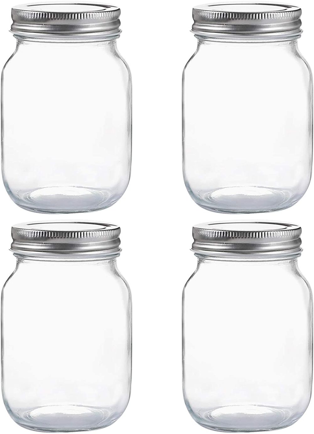 Cookware |  Glass Regular Mouth Mason Jars, 16 Oz Clear Glass Jars With Silver Metal Lids For Sealing, Canning Jars For Food Storage, Overnight Oats, Dry Food, Snacks, Candies, Diy Projects (4Pack) Cookware Cookware