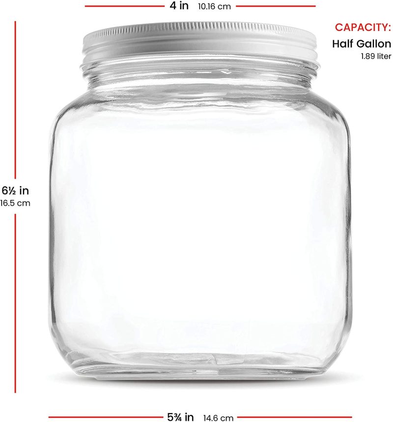 Cookware |  Half Gallon Glass Mason Jar (64 Oz – 2 Quart) – 4 Pack – Wide Mouth, Metal Airtight Lid, Usda Approved Bpa-Free Dishwasher Safe Canning Jar For Fermenting, Sun Tea, Kombucha, Dry Food Storage, Clear Cookware Cookware