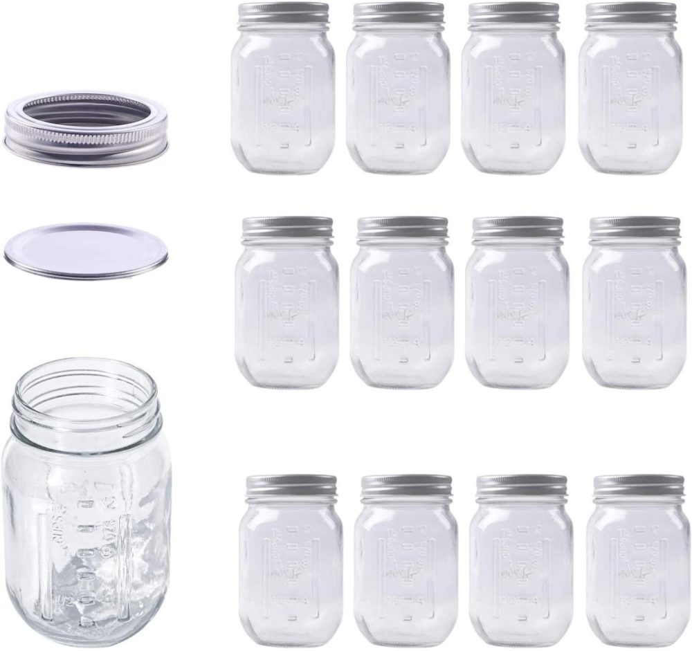 Cookware |  Hovico Mason Jars 17 Oz With Regular Lids And Bands, Ideal For Jam,Dishwasher Safe Mason Jar For Fermenting, Kombucha, Kefir, Storing And Canning Uses, Clear- Set Of 12 (Type B) Cookware Cookware