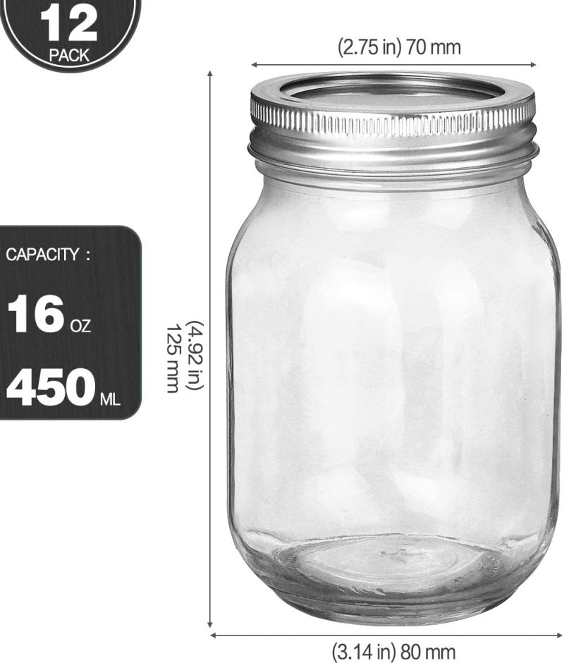 Cookware |  Kamota Mason Jars 16 Oz With Regular Lids And Bands, Ideal For Meal Prep, Jam, Honey, Wedding Favors, Shower Favors, Baby Foods, Diy Magnetic Spice Jars, 12 Pack, 20 Whiteboard Labels Included Cookware Cookware