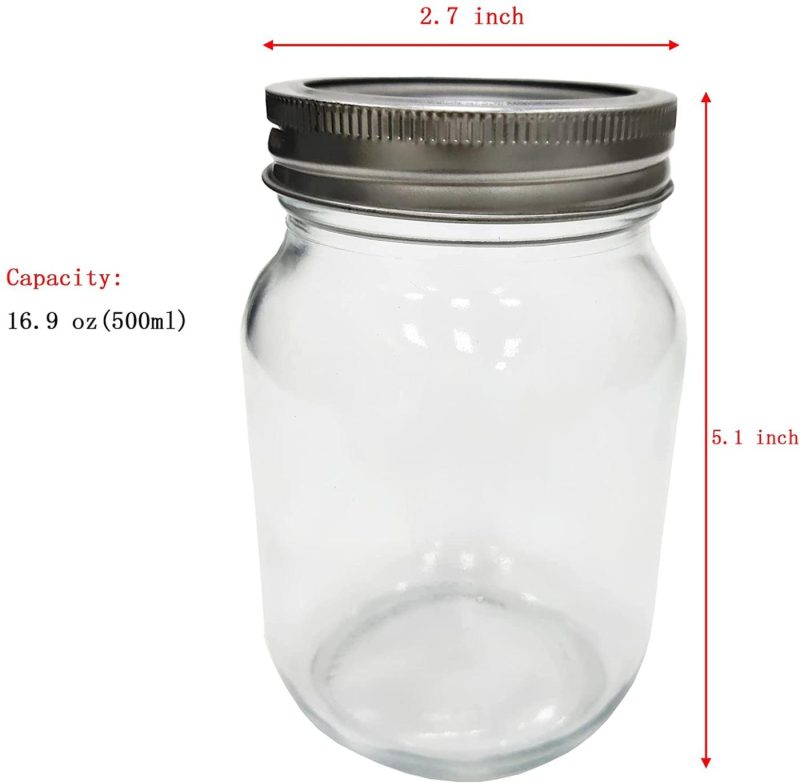 Cookware |  Kkmeter Regular Mouth Glass Mason Jars, With Lids And Bands For Food Storage,Cookies, Spice,Candy,Drinking,Canning And Salads, Yogurt 16 Oz (1 Pack, 500Ml) Cookware Cookware