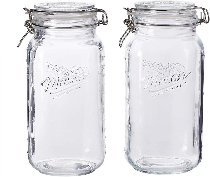 Cookware |  Mason Craft & More Airtight Kitchen Food Storage Clear Glass Clamp Jars, 4 Pack Of 22 Ounce (0.65 Liter) Mini Clamp Jar Cookware Clear