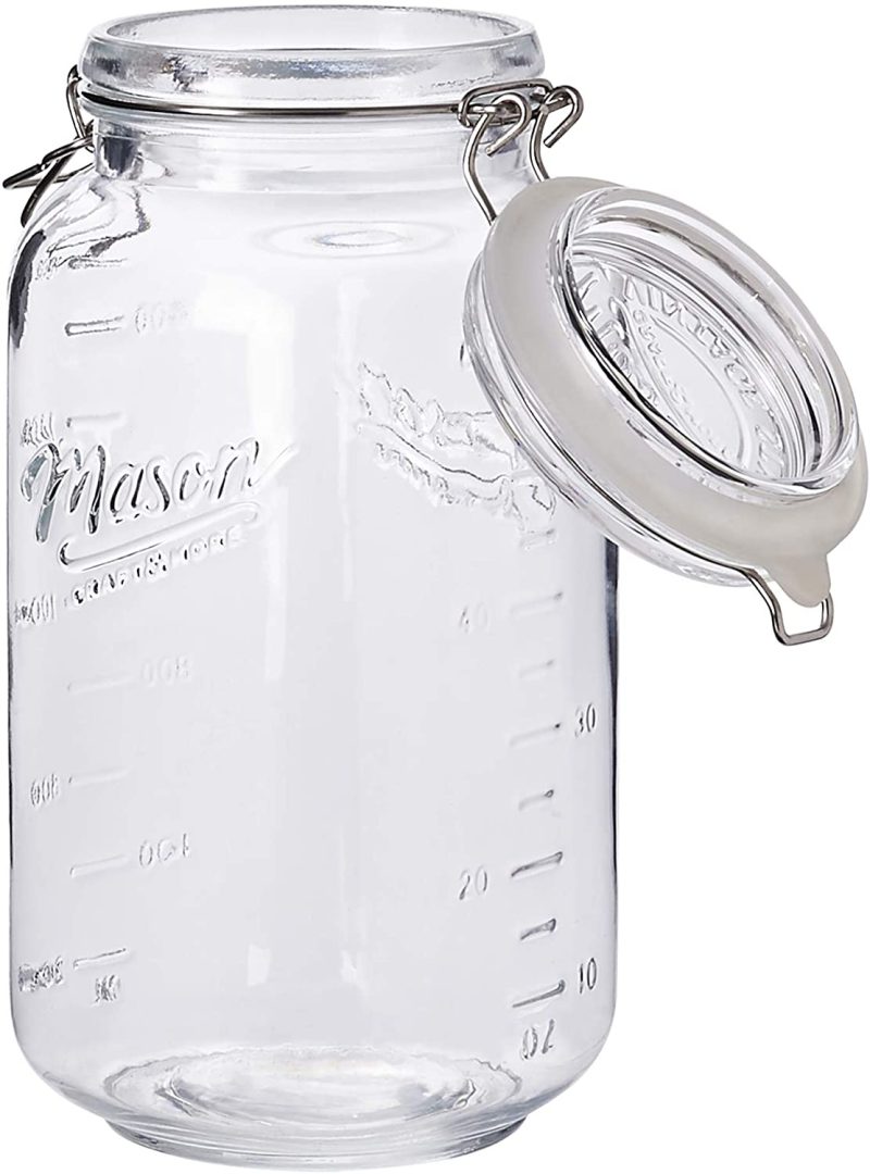 Cookware |  Mason Craft & More Airtight Kitchen Food Storage Clear Glass Clamp Jars, 4 Pack Of 22 Ounce (0.65 Liter) Mini Clamp Jar Cookware Clear