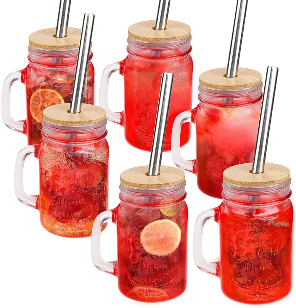 Cookware |  Mason Jar With Lids And Straws 16Oz With Handles, Set Of 6 Mason Jar With Handle, Regular Mouth Mason Jars 16 Oz, Mason Jar Cups With Lids And Straws, Set Of 6 Mason Jar Drinking Glasses Cookware CDILOGO