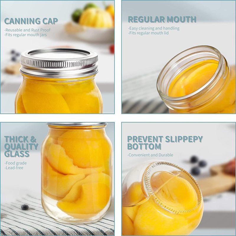 Cookware |  Mason Jars 16 Oz, Aiviki Glass Regular Mouth Canning Jars With Silver Metal Airtight Lids And Bands For Canning, Jam, Honey, Wedding Favors, Shower Favors, Baby Foods, Food Storage, Overnight Oats, Dry Food, Snacks, Candies, 12 Pack 12 Whiteboard Labels Cookware 12