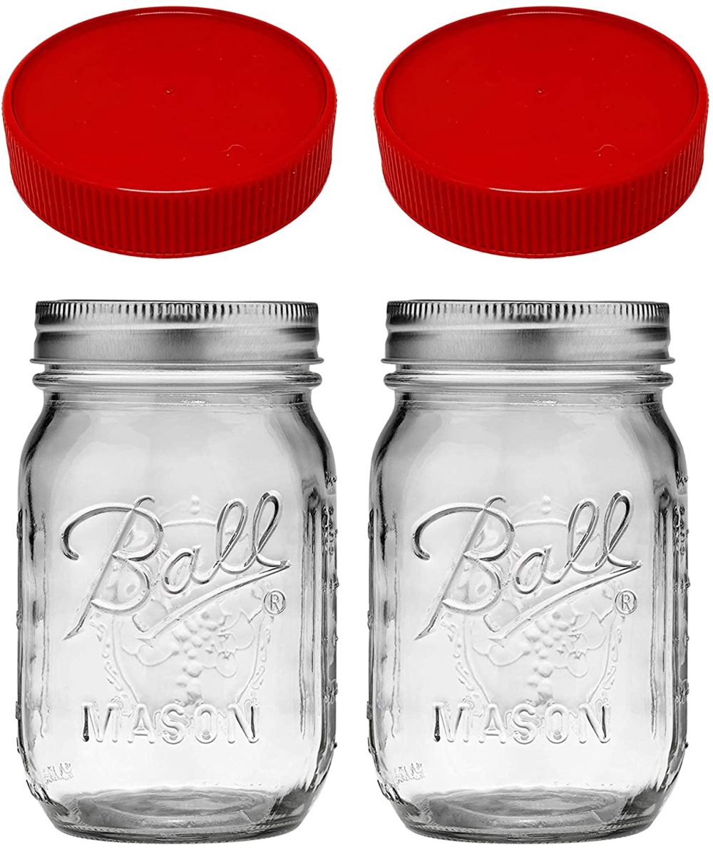 Cookware |  Mason Jars 16 Oz With Plastic Mason Jar Lids (Bpa Free) Pint Mason Jars Regular Mouth (Set Of 2 – Red) By Jarming Collections Cookware Cookware