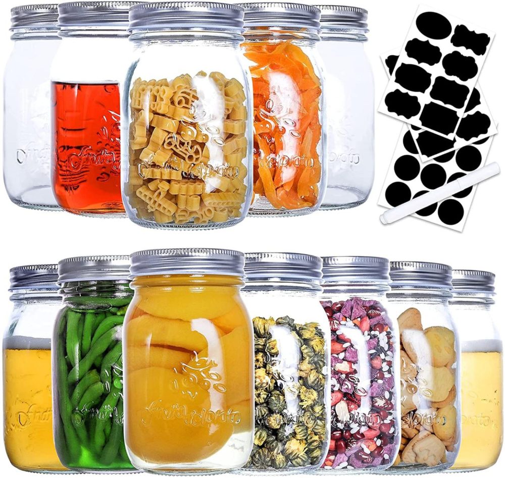 Cookware |  Mason Jars 16 Oz,12 Pack Regular Mouth Glass Jars For Sealing, Meal Prep, Jam, Honey, Overnight Oats, Food Storage, Canning, Preserving, Drinking, Diy Decors And Projects, Canning Jars With Silver Airtight Lids, Glass Storage Jars Cookware Cookware